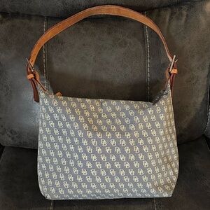 Dooney & Bourke D&B Blue Gray Beige Canvas Monogram Shoulder Handbag Bag Purse